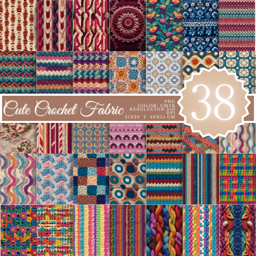 38 Fondos de Crochet Artesanal y Tejidos Étnicos para Sublimación y Diseño Creativo – PNG Alta Resolución CMYK