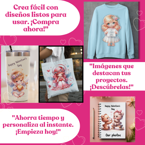 Pack Digital San Valentín: 30 Imágenes PNG de Ángeles y Diseños Románticos para Imprimir