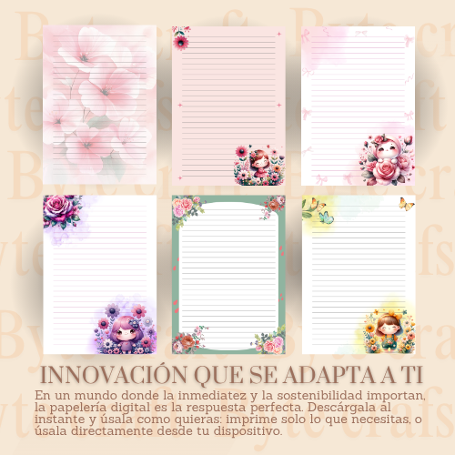Romantic Letters” – Colección de 40 Hojas de Papelería Digital Vintage en PDF.