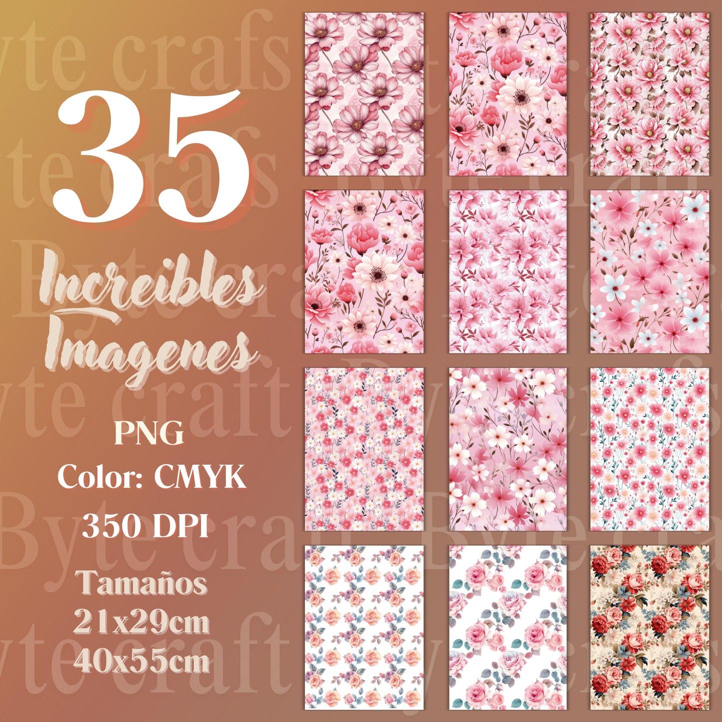 Colección de Fondos Florales Coloridos – PNG Alta Resolución para Sublimación y Diseño Creativo"