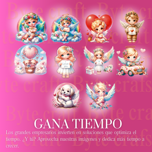 Pack Digital San Valentín: 30 Imágenes PNG de Ángeles y Diseños Románticos para Imprimir