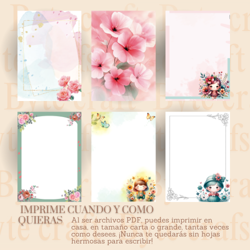 Romantic Letters” – Colección de 40 Hojas de Papelería Digital Vintage en PDF.