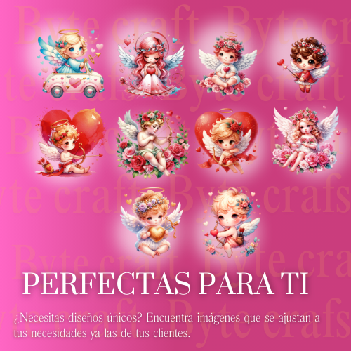 Pack Digital San Valentín: 30 Imágenes PNG de Ángeles y Diseños Románticos para Imprimir