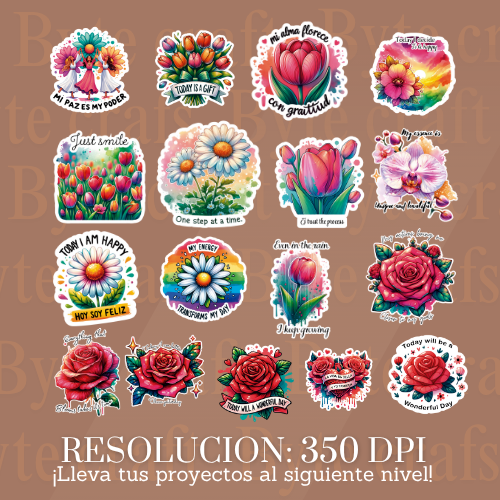 Set Digital de 5 Notebooks Florales + 17 Stickers PNG Versátiles