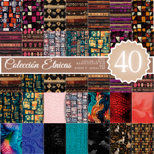 Colección Digital Tribal y Texturas Étnicas – 40 Fondos PNG para Arte y Diseño Creativo