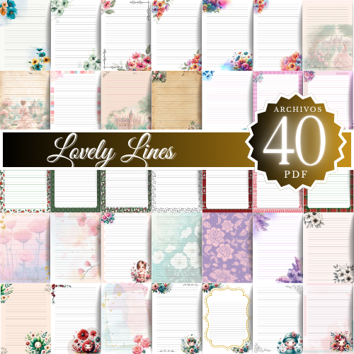 Romantic Letters” – Colección de 40 Hojas de Papelería Digital Vintage en PDF.