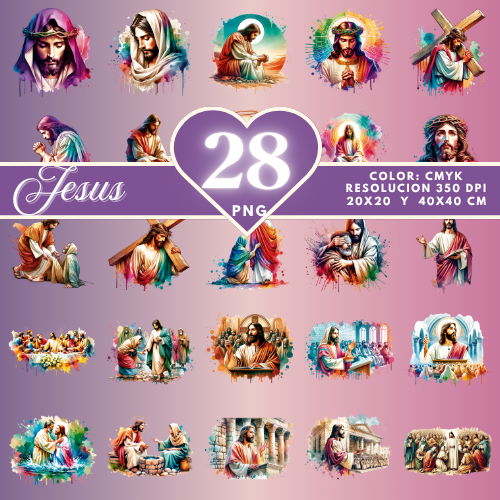 Pack Digital Jesús de Nazaret – 28 Imágenes PNG Religiosas para Sublimación, DTF y Manualidades